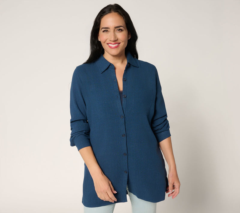 Belle by Kim Gravel Petite Riviera Linen Button UP Big Shirt — View 9