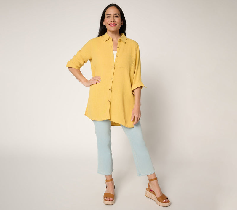 Belle by Kim Gravel Petite Riviera Linen Button UP Big Shirt — View 15
