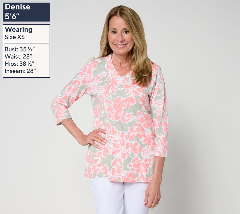 Belle by Kim Gravel TripleLuxe Linen French Floral V-Neck — View 2