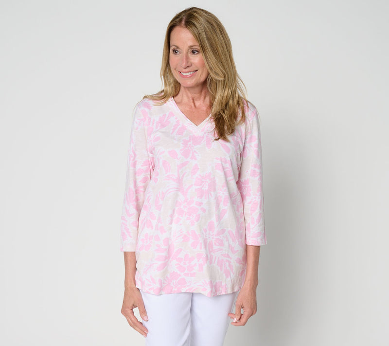 Belle by Kim Gravel TripleLuxe Linen French Floral V-Neck — View 10