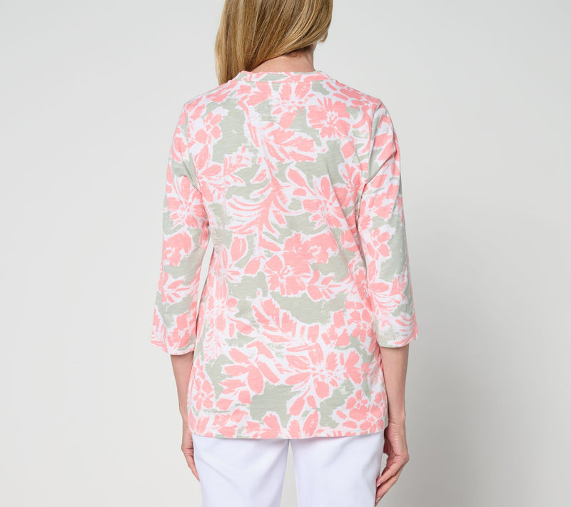 Belle by Kim Gravel TripleLuxe Linen French Floral V-Neck — View 3