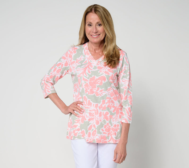 Belle by Kim Gravel TripleLuxe Linen French Floral V-Neck — View 12