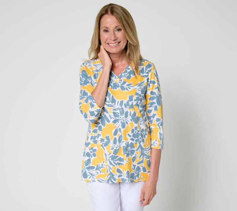 Belle by Kim Gravel TripleLuxe Linen French Floral V-Neck — View 13