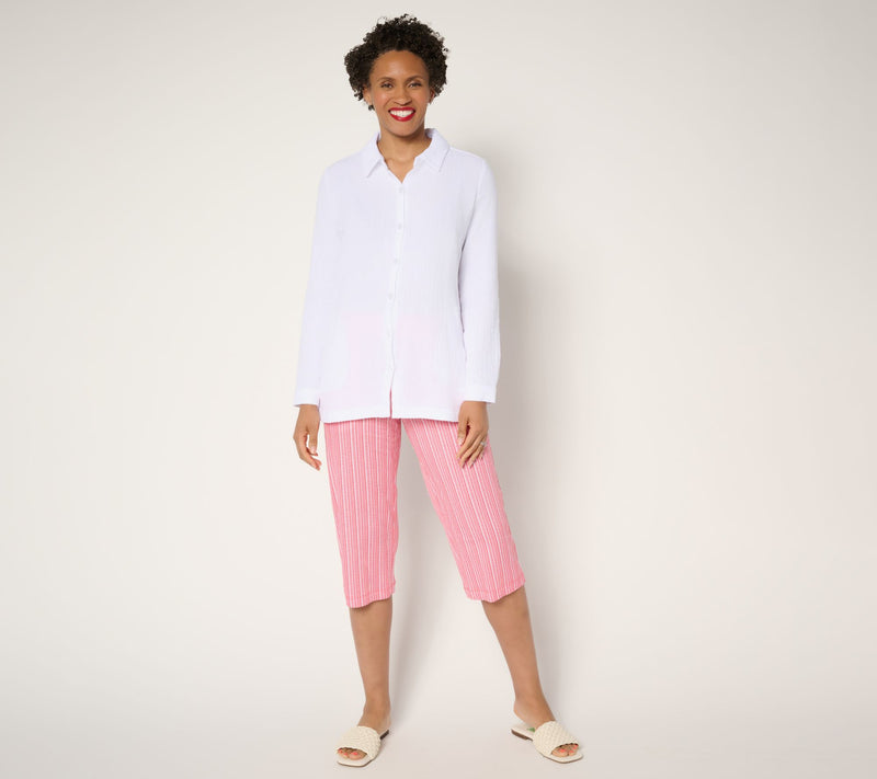 Belle Beach by Kim Gravel Petite Cabana Knit Striped Capri Pant — View 13