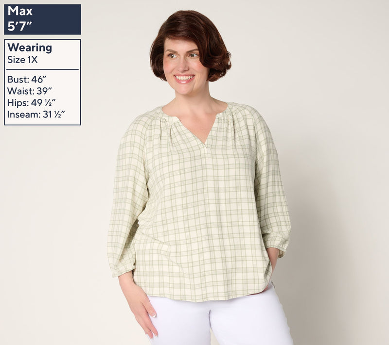Belle by Kim Gravel Mini Plaid Weekend Peasant Shirt — View 2