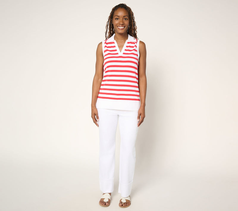 Belle by Kim Gravel Striped Front Solid Back Sweater Polo — View 5