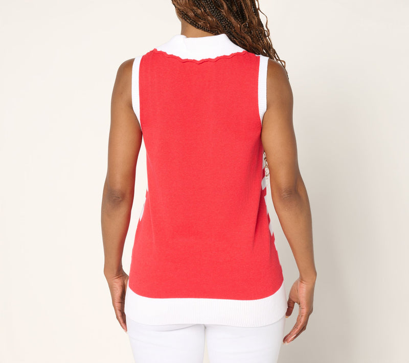 Belle by Kim Gravel Striped Front Solid Back Sweater Polo — View 4