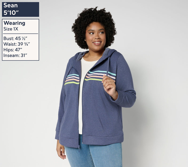 Belle Body by Kim Gravel Sponge Fleece Striped Twill Tape Hoodie — View 2