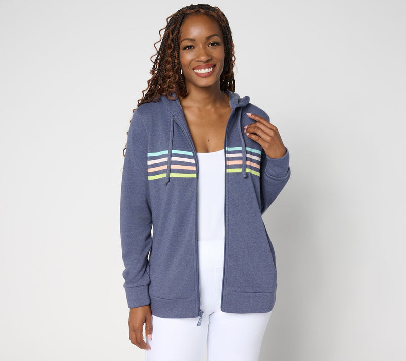 Belle Body by Kim Gravel Sponge Fleece Striped Twill Tape Hoodie — View 12