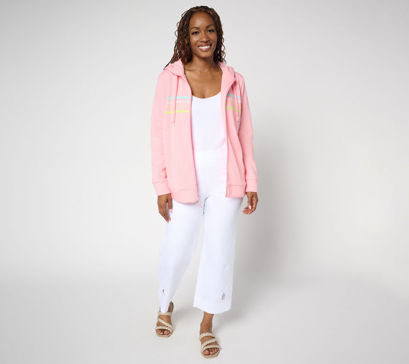 Belle Body by Kim Gravel Sponge Fleece Striped Twill Tape Hoodie — View 5