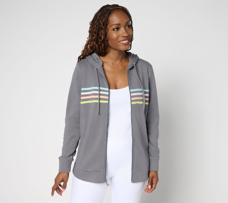 Belle Body by Kim Gravel Sponge Fleece Striped Twill Tape Hoodie — View 13