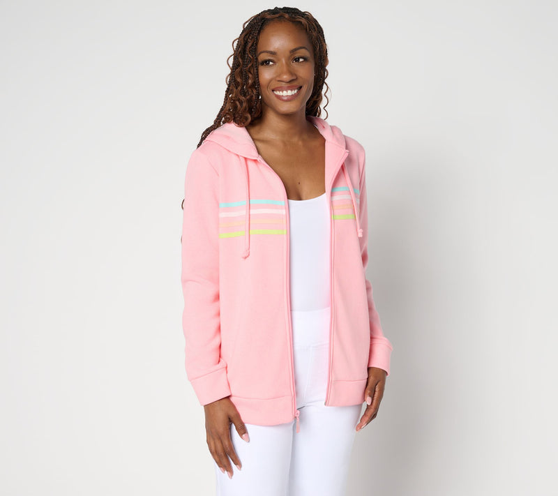 Belle Body by Kim Gravel Sponge Fleece Striped Twill Tape Hoodie — View 14