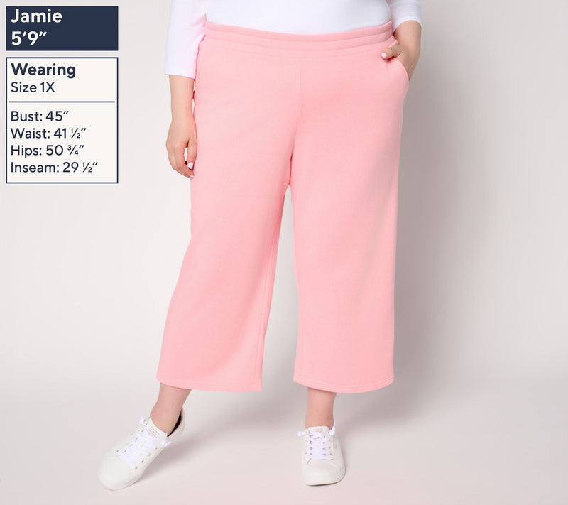 Belle Body by Kim Gravel Petite Sponge Fleece Wide Leg Crop Pant — View 10