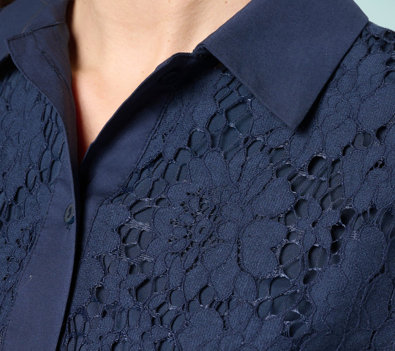 by Stacy London Short Sleeve Button Front Lace Camp Shirt — View 6
