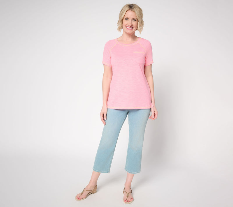 Belle Body by Kim Gravel Slub Knit Pop of Color Topstitched Top — View 5