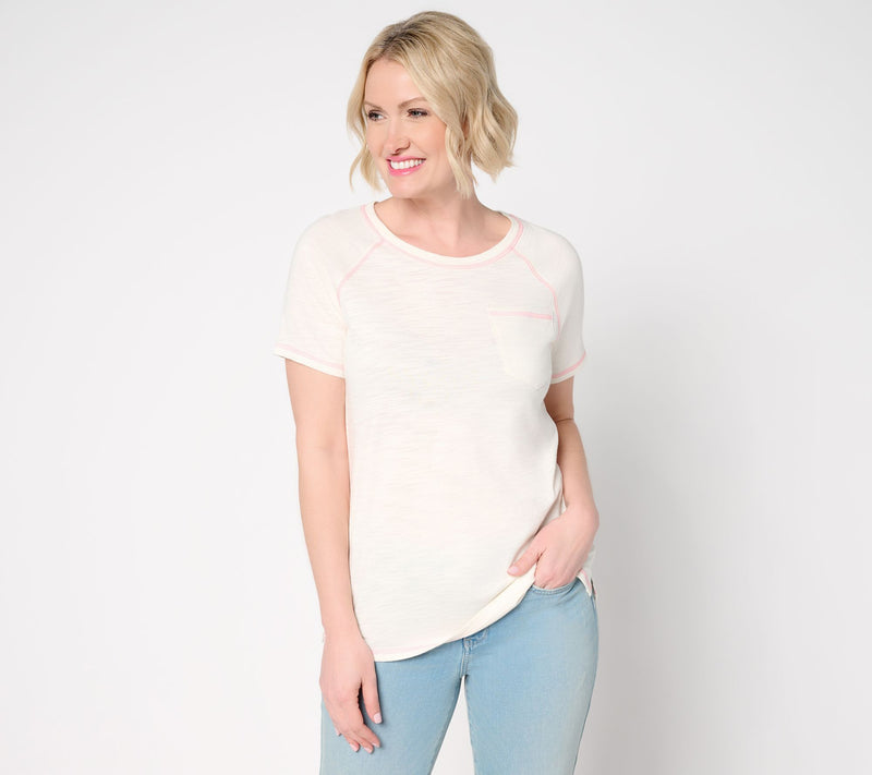 Belle Body by Kim Gravel Slub Knit Pop of Color Topstitched Top — View 11
