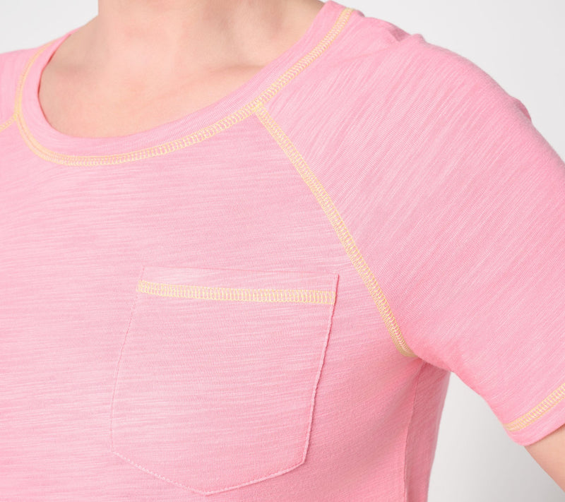 Belle Body by Kim Gravel Slub Knit Pop of Color Topstitched Top — View 6