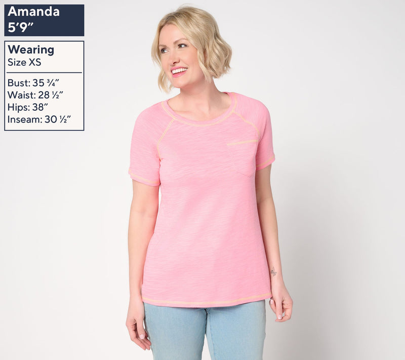 Belle Body by Kim Gravel Slub Knit Pop of Color Topstitched Top — View 3