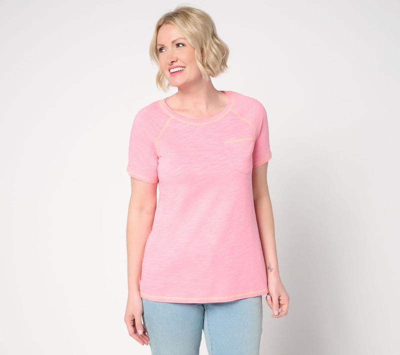 Belle Body by Kim Gravel Slub Knit Pop of Color Topstitched Top — Main view