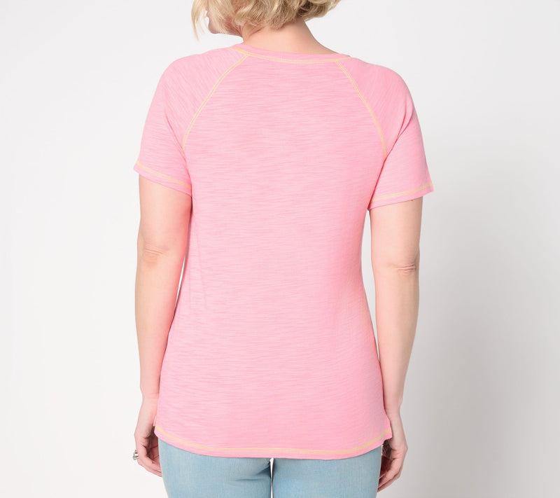 Belle Body by Kim Gravel Slub Knit Pop of Color Topstitched Top — View 4
