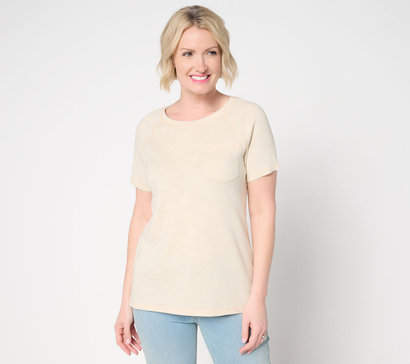 Belle Body by Kim Gravel Slub Knit Pop of Color Topstitched Top — View 13