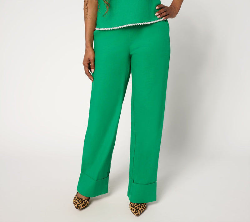 by Stacy London Petite Stretch Cotton Wide Leg Pant with Tall Cuff — View 2