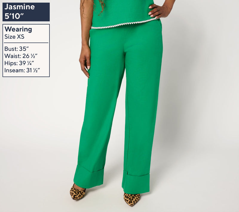 by Stacy London Petite Stretch Cotton Wide Leg Pant with Tall Cuff — View 4
