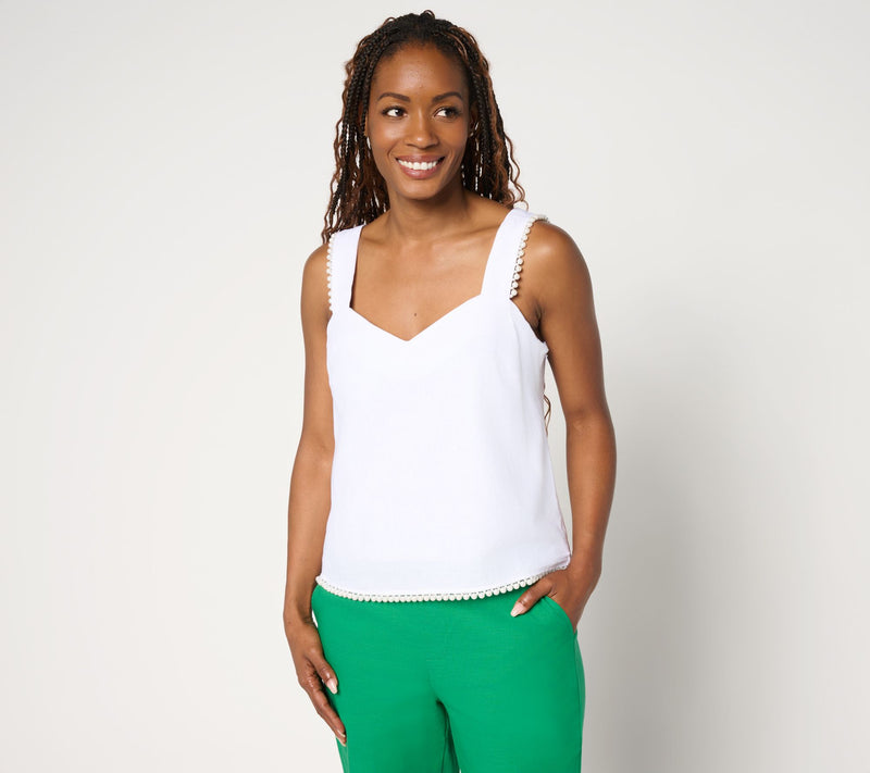 by Stacy London Stretch Cotton Tank Top with Pearl Trim — View 11