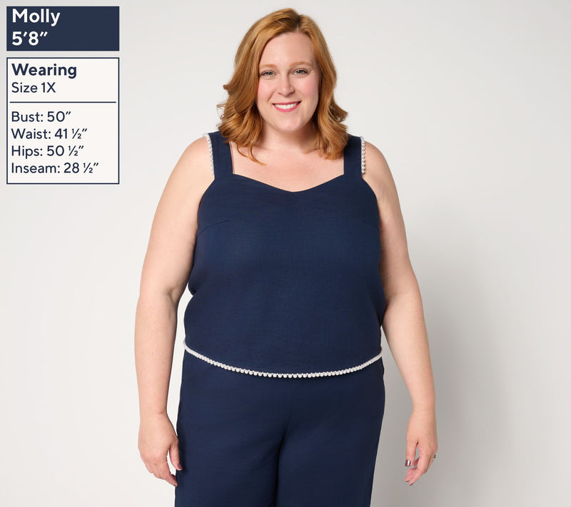 by Stacy London Stretch Cotton Tank Top with Pearl Trim — View 3