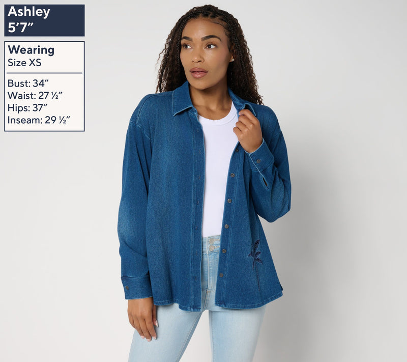 Women with Control Prime Stretch 2 Denim Button Front Shirt — View 9