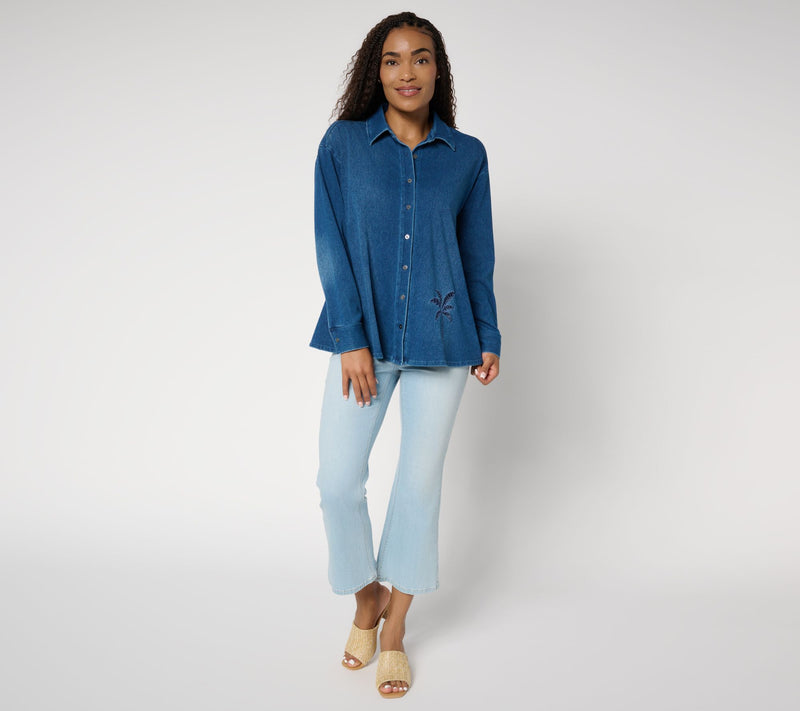 Women with Control Prime Stretch 2 Denim Button Front Shirt — View 11