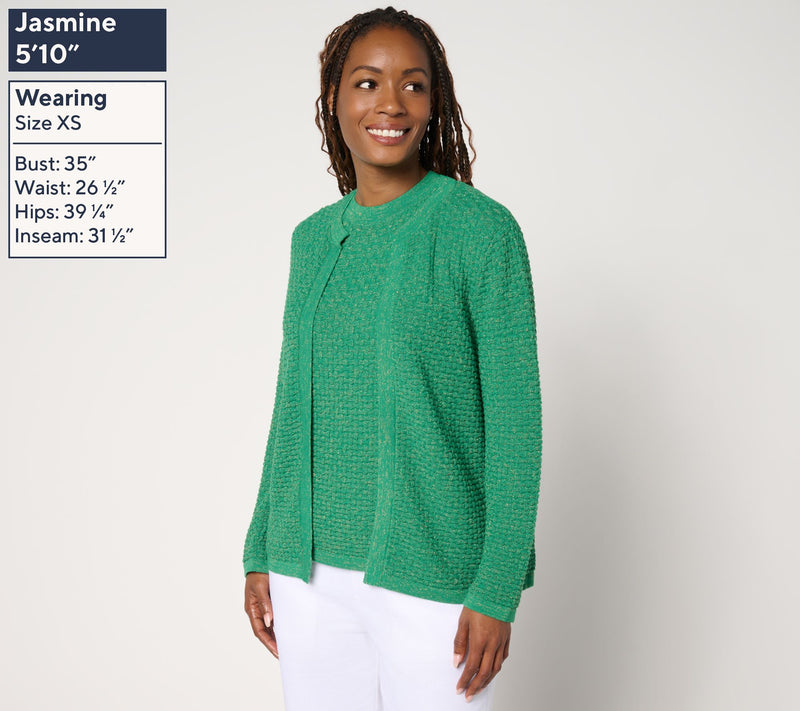 by Stacy London Basket Weave Cardigan with Lurex — View 7