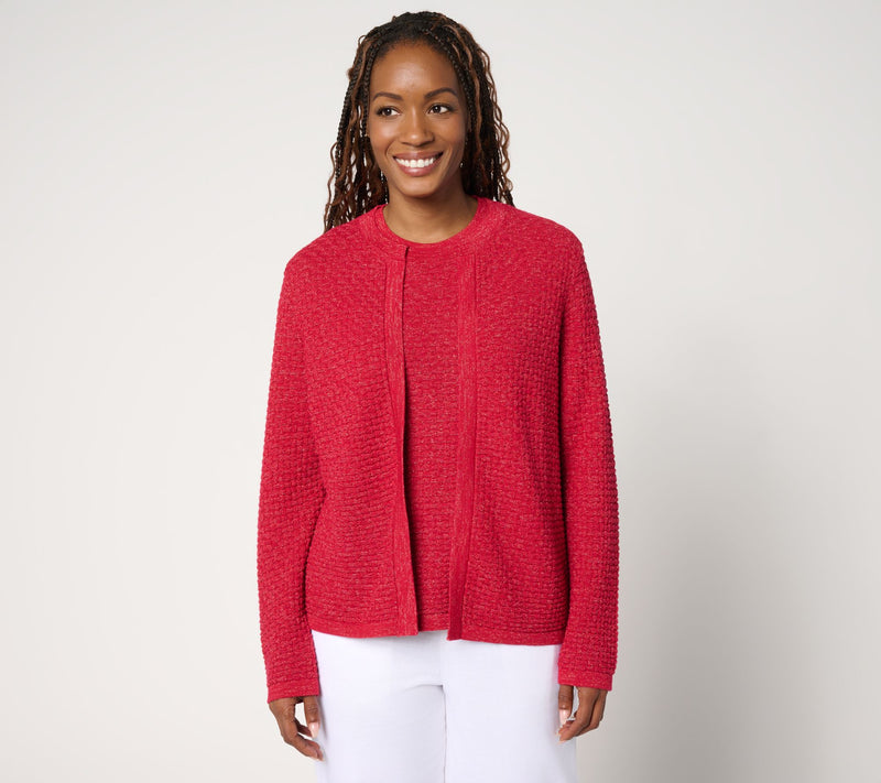 by Stacy London Basket Weave Cardigan with Lurex — View 5