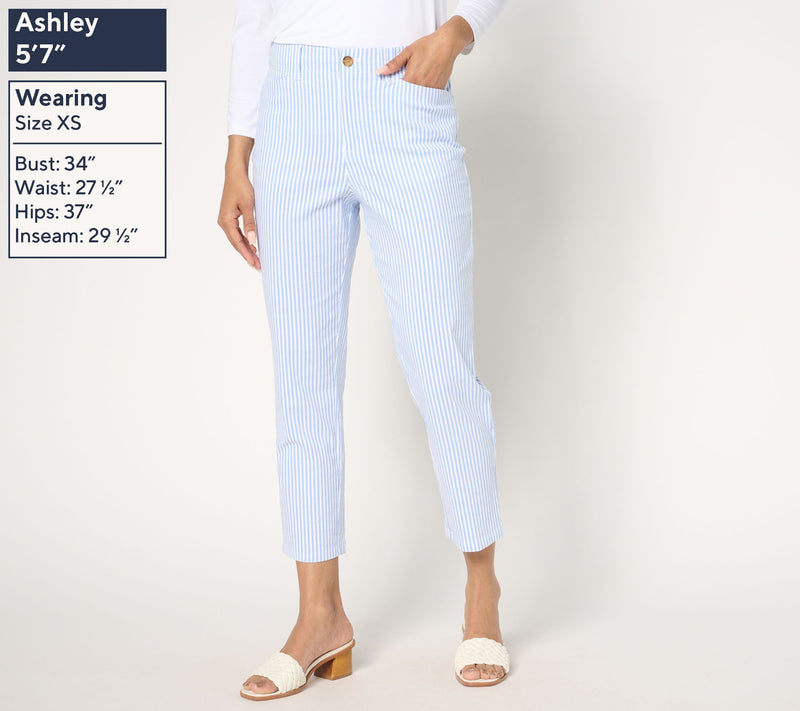 Joan Rivers Petite Striped Stretch Seersucker Crop Pants — View 2