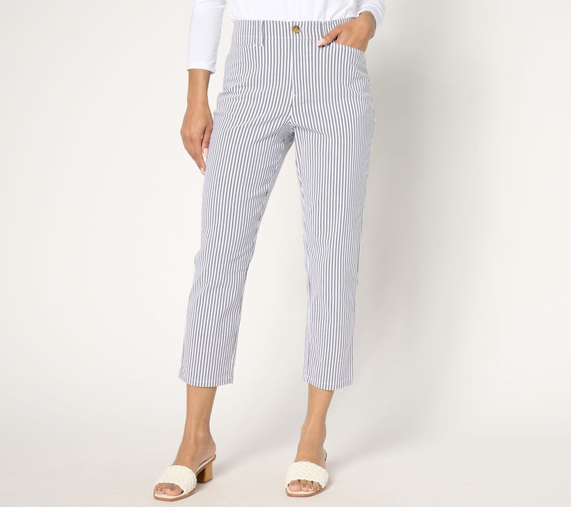 Joan Rivers Petite Striped Stretch Seersucker Crop Pants — View 9