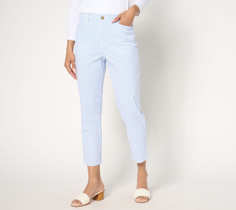Joan Rivers Petite Striped Stretch Seersucker Crop Pants — Main view
