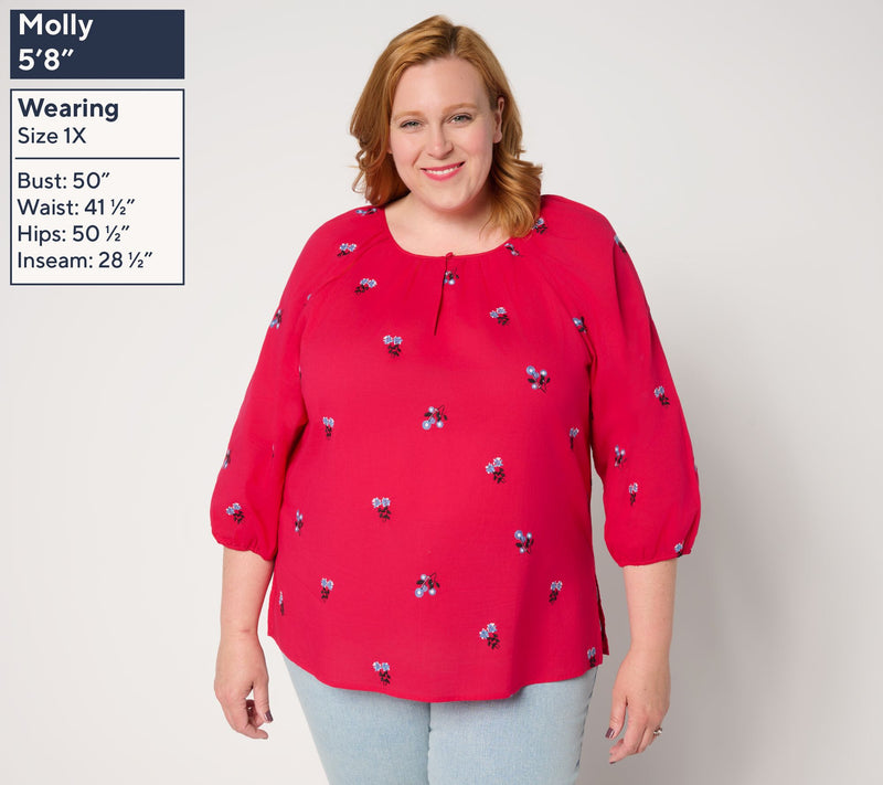 by Stacy London 100% Cotton Floral Embroidered Blouse — View 3