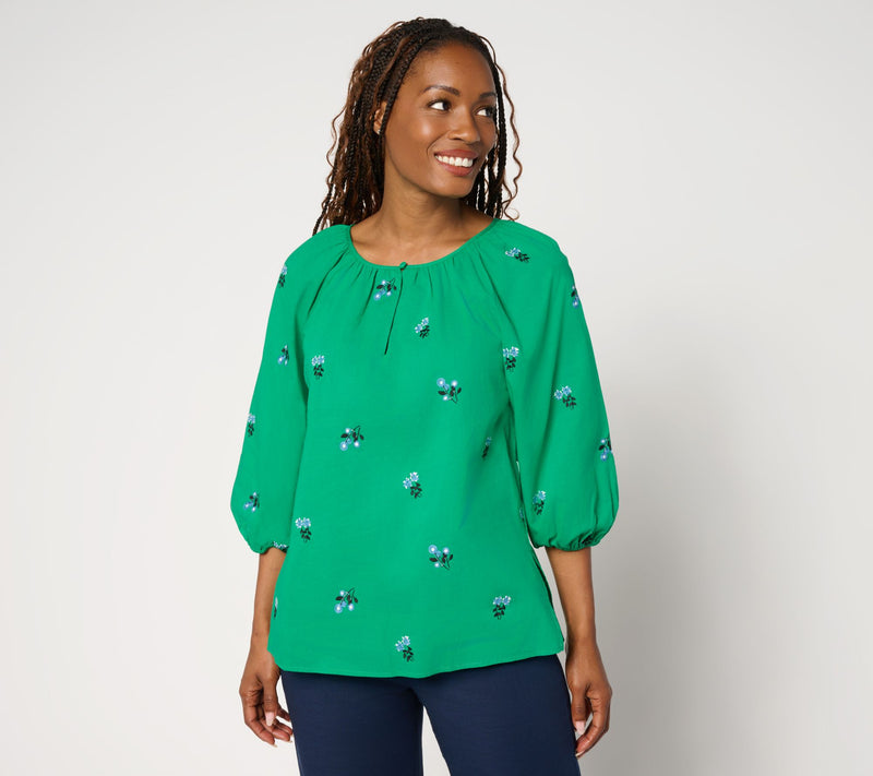 by Stacy London 100% Cotton Floral Embroidered Blouse — View 10