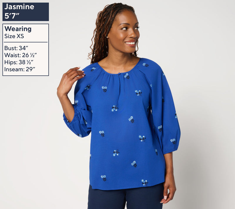 by Stacy London 100% Cotton Floral Embroidered Blouse — View 4