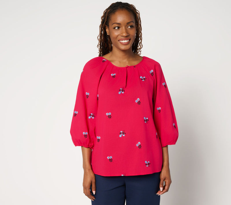 by Stacy London 100% Cotton Floral Embroidered Blouse — View 12