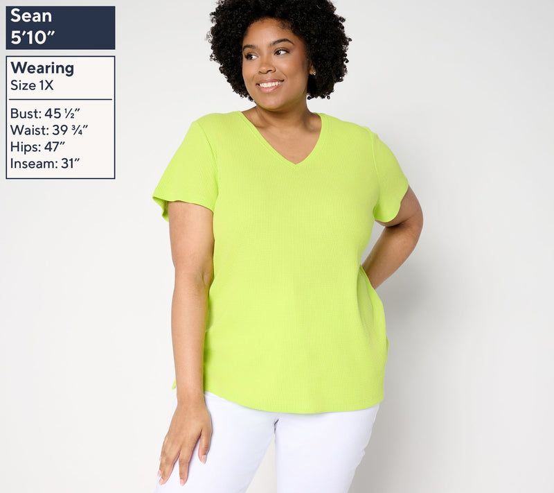 Belle by Kim Gravel Baby Waffle Short Sleeve V-Neck Top — View 2