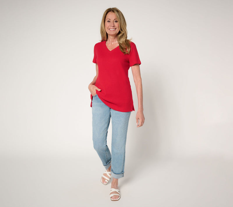 Belle by Kim Gravel Baby Waffle Short Sleeve V-Neck Top — View 5