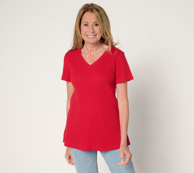 Belle by Kim Gravel Baby Waffle Short Sleeve V-Neck Top — Main view
