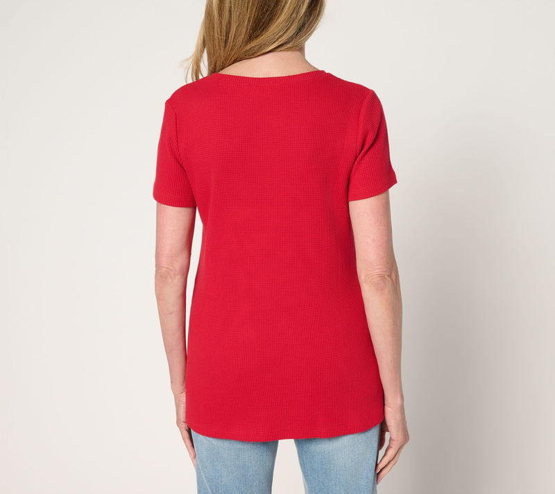 Belle by Kim Gravel Baby Waffle Short Sleeve V-Neck Top — View 4