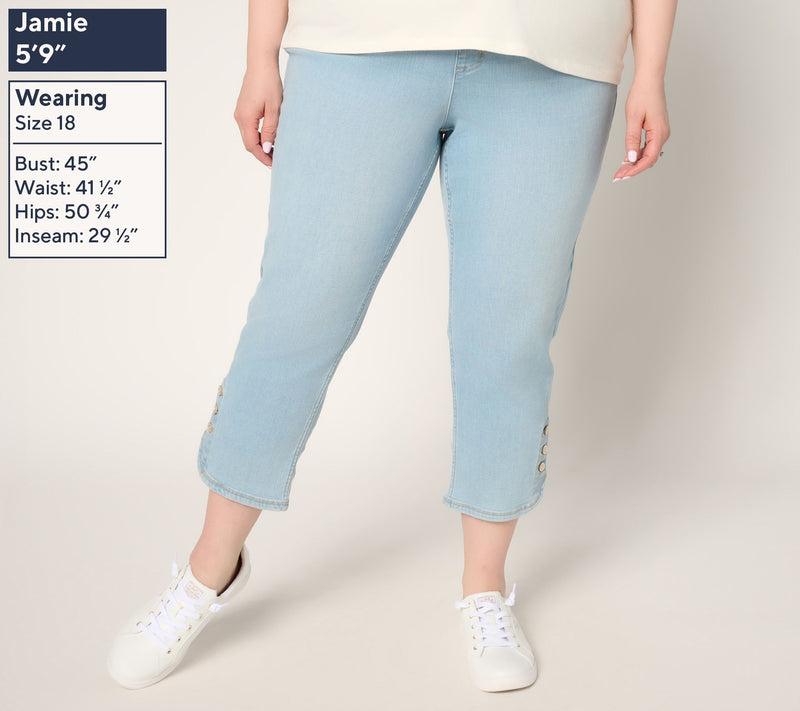 Martha Stewart Signature Petite Indigo Denim Crop w Button Detail — View 2