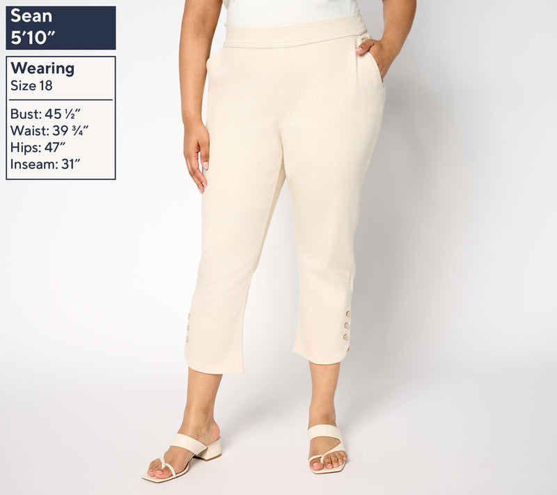Martha Stewart Signature Regular Colored Denim Crop w Button Detail — View 2