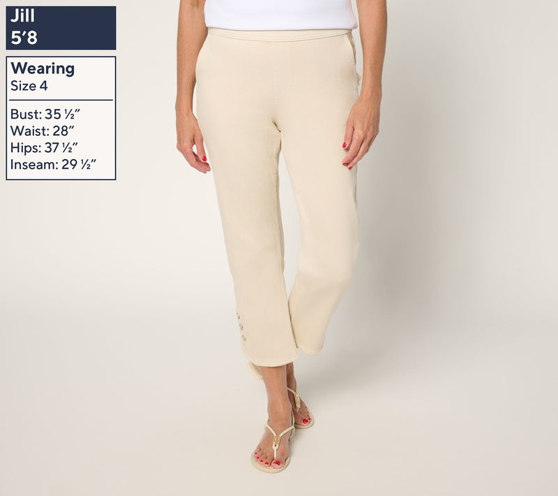 Martha Stewart Signature Petite Colored Denim Crop w Button Detail — View 2