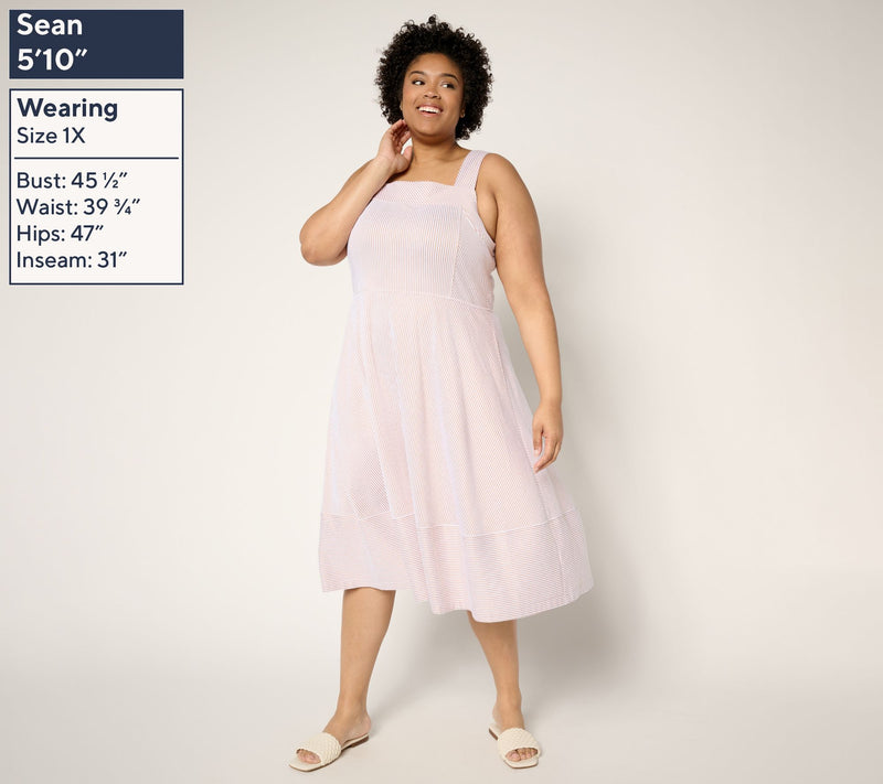 Isaac Mizrahi Live! Regular Yacht Club Knit Seersucker Midi Dress — View 8
