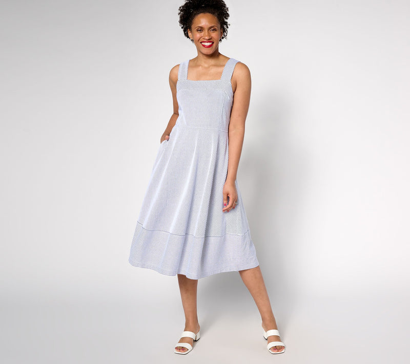 Isaac Mizrahi Live! Petite Yacht Club Knit Seersucker Midi Dress — View 3