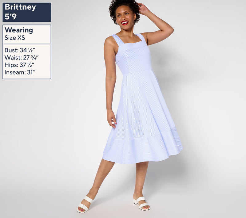 Isaac Mizrahi Live! Petite Yacht Club Knit Seersucker Midi Dress — View 8